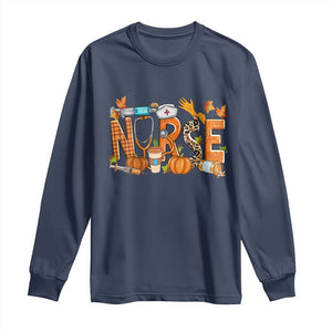 Thanksgiving Fall Nurse Long Sleeve Shirt One Thankful Nurse Life Autumn Pumpkin Season TS02 Navy Print Your Wear