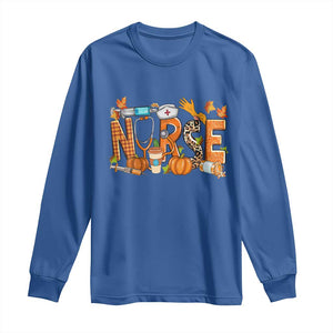 Thanksgiving Fall Nurse Long Sleeve Shirt One Thankful Nurse Life Autumn Pumpkin Season TS02 Royal Blue Print Your Wear