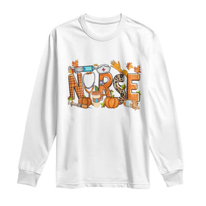 Thanksgiving Fall Nurse Long Sleeve Shirt One Thankful Nurse Life Autumn Pumpkin Season TS02 White Print Your Wear