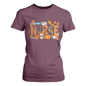 Thanksgiving Fall Nurse T Shirt For Women One Thankful Nurse Life Autumn Pumpkin Season TS02 Maroon Print Your Wear