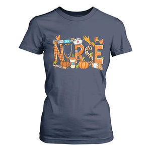 Thanksgiving Fall Nurse T Shirt For Women One Thankful Nurse Life Autumn Pumpkin Season TS02 Navy Print Your Wear