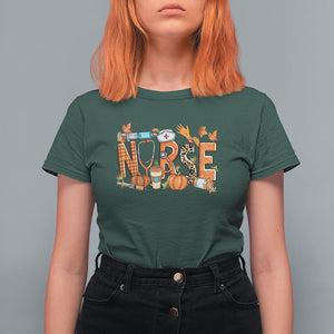 Fall Nurse T Shirt For Women One Thankful Nurse Life Autumn Pumpkin Season Thanksgiving TS02 Dark Forest Green Printyourwear