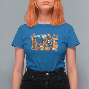 Fall Nurse T Shirt For Women One Thankful Nurse Life Autumn Pumpkin Season Thanksgiving TS02 Royal Blue Printyourwear