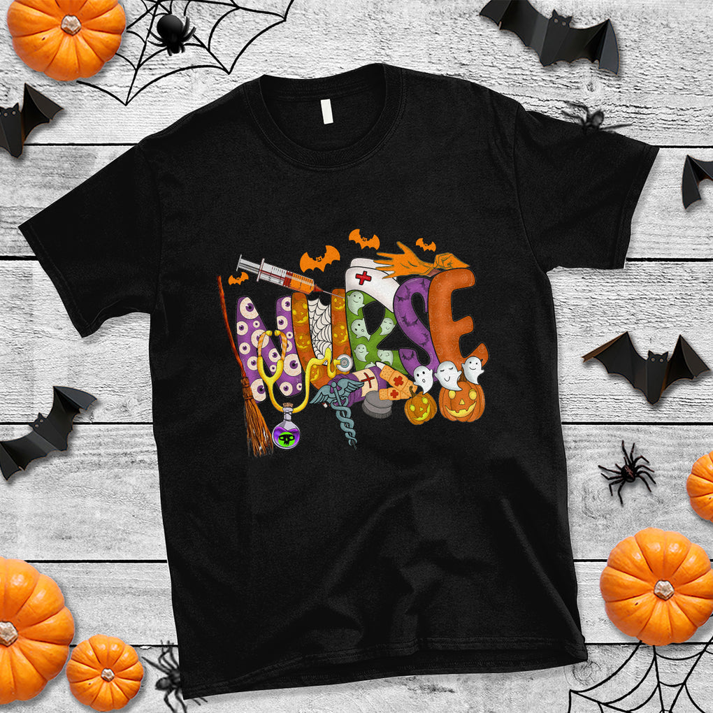 Halloween Nurse T Shirt Spooky Season Nurse Witch Ghost Halloween Costume TS02 Dark Heather Printyourwear