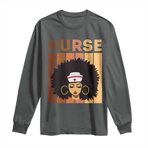 Black Nurse Long Sleeve Shirt Magic Afro Melanin RN Woman TS02 Dark Heather Print Your Wear