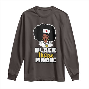 Black Nurse Magic Long Sleeve Shirt Afro Melanin RN Nursing Woman TS02 Dark Chocolate Print Your Wear