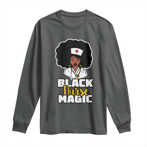 Black Nurse Magic Long Sleeve Shirt Afro Melanin RN Nursing Woman TS02 Dark Heather Print Your Wear