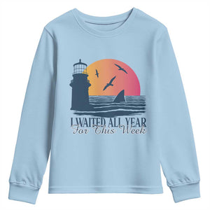 Funny Shark Lover Week Youth Sweatshirt I Waited All Year For This Week TS02 Light Blue Print Your Wear
