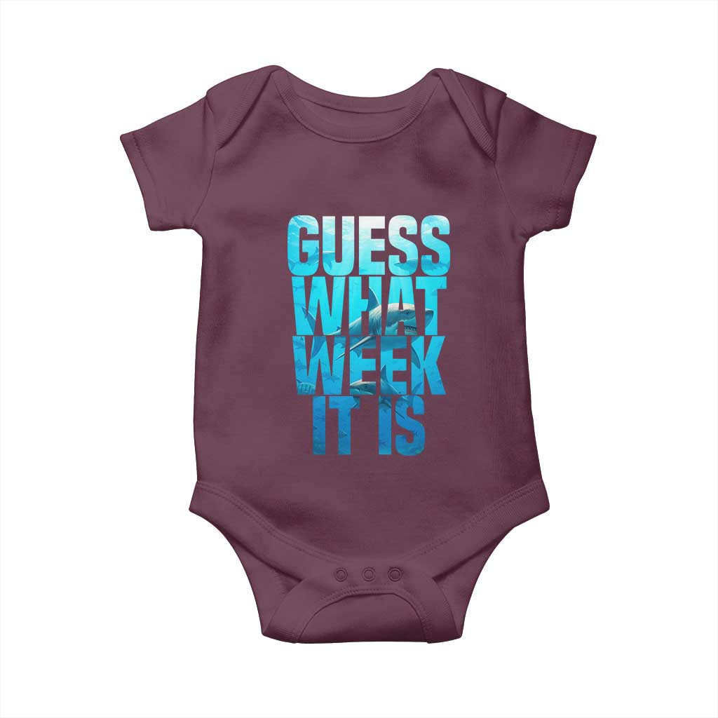 Funny Shark Lover Week Baby Onesie Guess What Week It Is Blue Ocean TS02 Maroon Print Your Wear