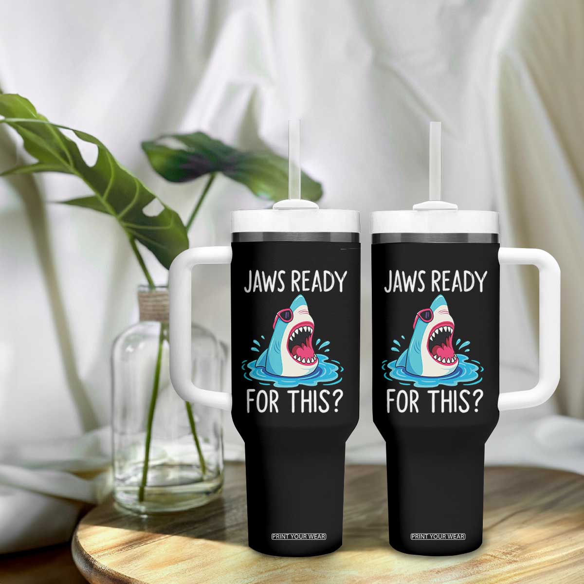 Funny Shark Lover Tumbler With Handle Are Jaw Ready For This Ocean Wildlife TS02 Print Your Wear
