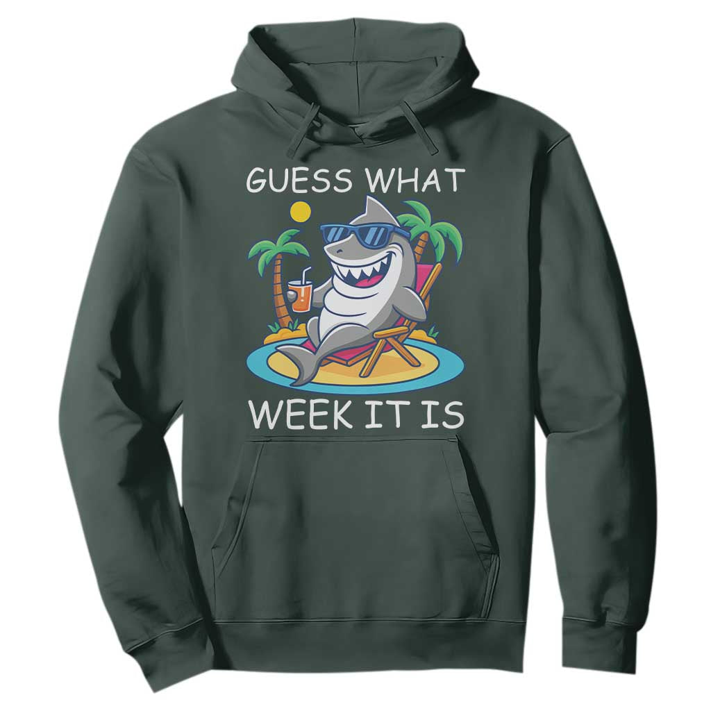 Funny Shark Lover Week Hoodie Week Guess What Week It Is Summer Beach TS02 Dark Forest Green Print Your Wear