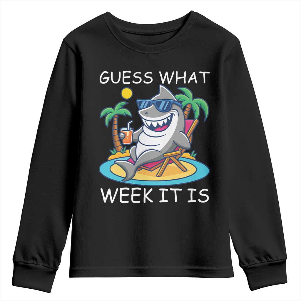 Funny Shark Lover Week Youth Sweatshirt Week Guess What Week It Is Summer Beach TS02 Black Print Your Wear