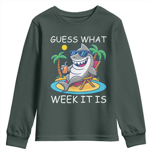 Funny Shark Lover Week Youth Sweatshirt Week Guess What Week It Is Summer Beach TS02 Dark Forest Green Print Your Wear