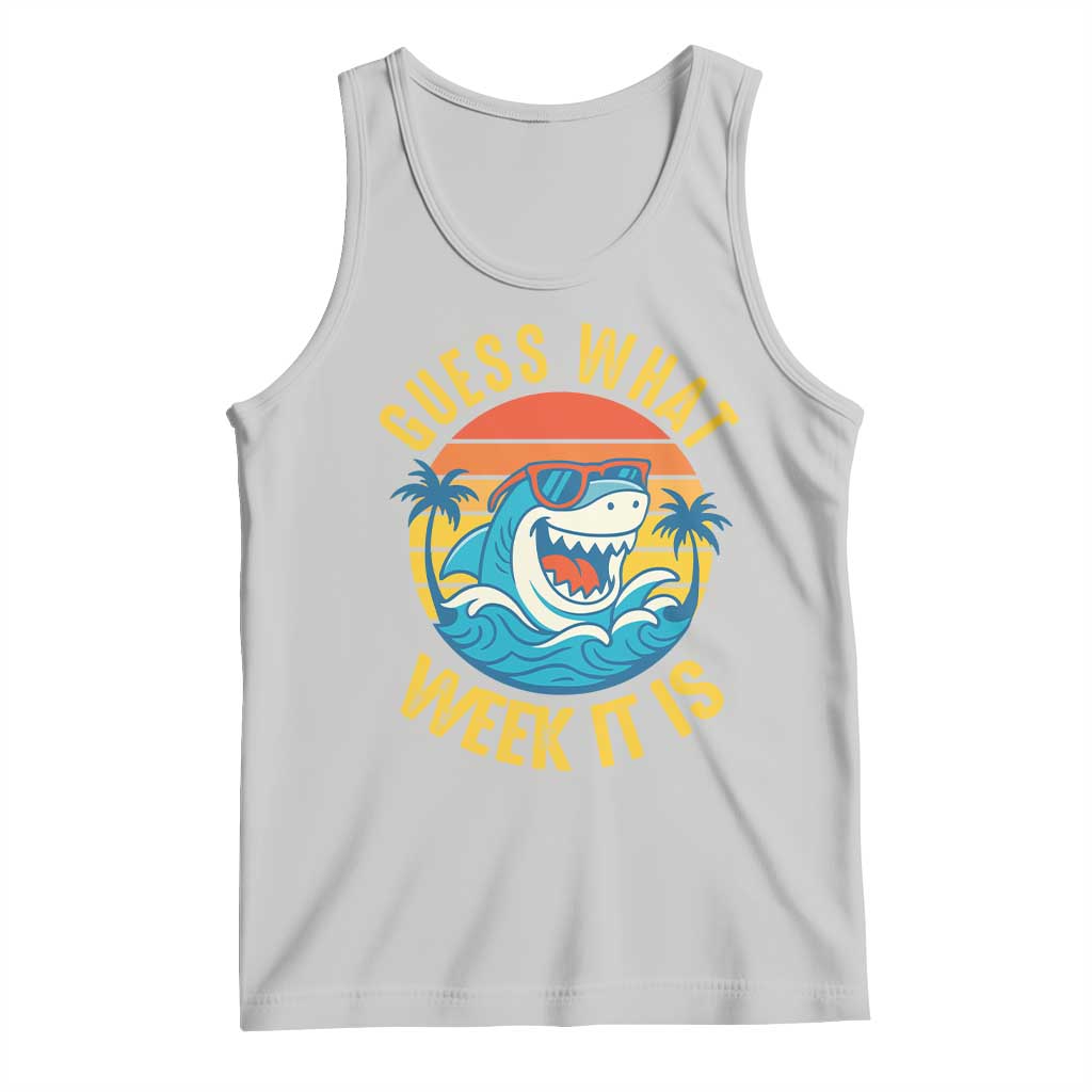 Funny Shark Lover Week Tank Top Guess What Week It Is Ocean Wildlife Retro Sunset TS02 Ash Print Your Wear