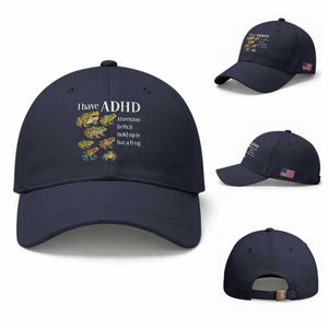 I Have ADHD Attention Deficit Hold up is Dat a Frog Baseball Cap Funny Neurodiversity Humor Frogs Lover Meme TS02 Baseball Cap Universal Fit Navy Print Your Wear