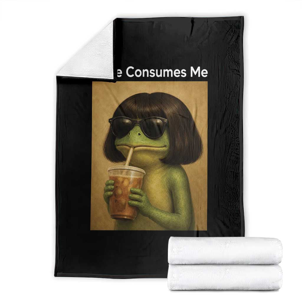 Funny Frog Bob Haircut Rage Consumes Me Throw Blanket Renaissance Painting Meme TS02 Black Print Your Wear