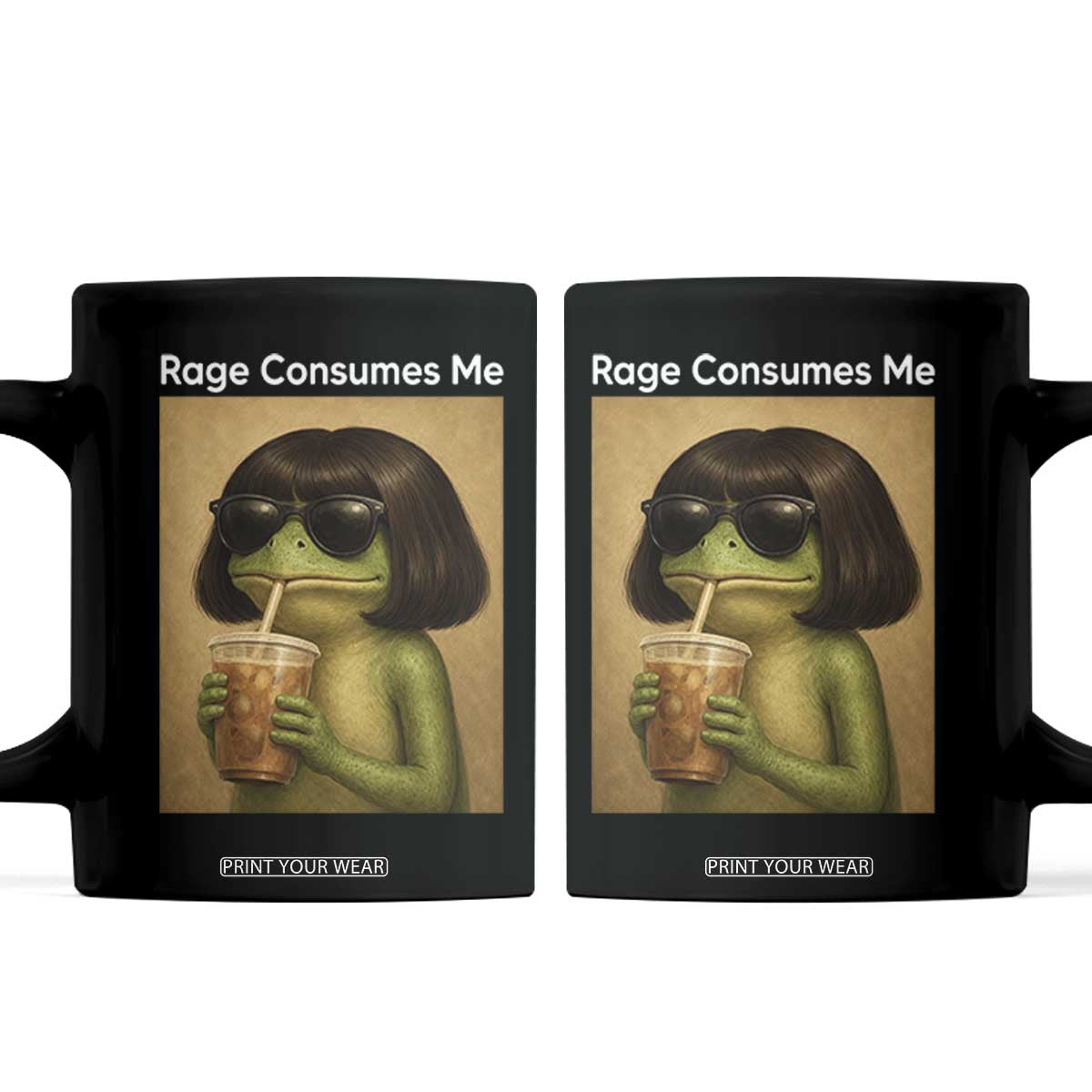 Funny Frog Bob Haircut Rage Consumes Me Coffee Mug Renaissance Painting Meme TS02 Black Print Your Wear