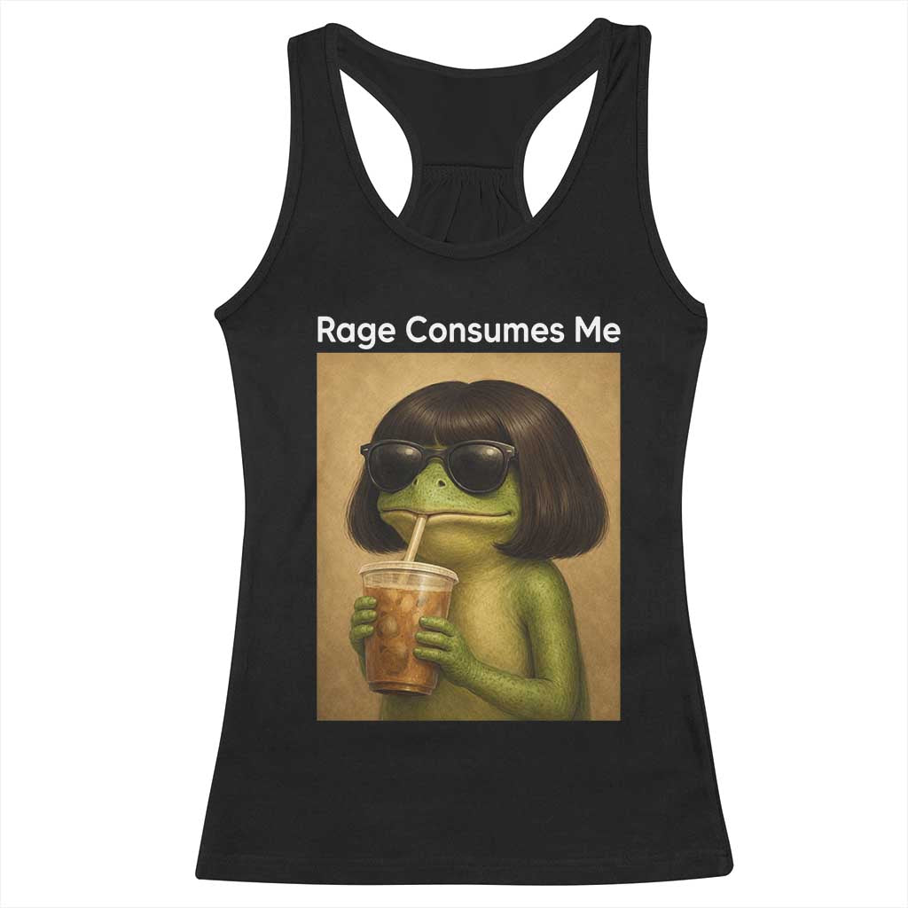 Funny Frog Bob Haircut Rage Consumes Me Racerback Tank Top Renaissance Painting Meme TS02 Black Print Your Wear