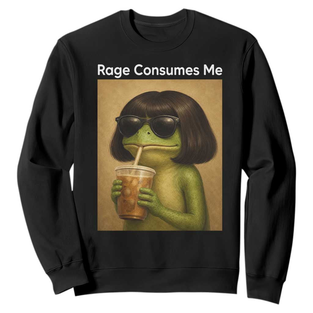 Funny Frog Bob Haircut Rage Consumes Me Sweatshirt Renaissance Painting Meme TS02 Black Print Your Wear