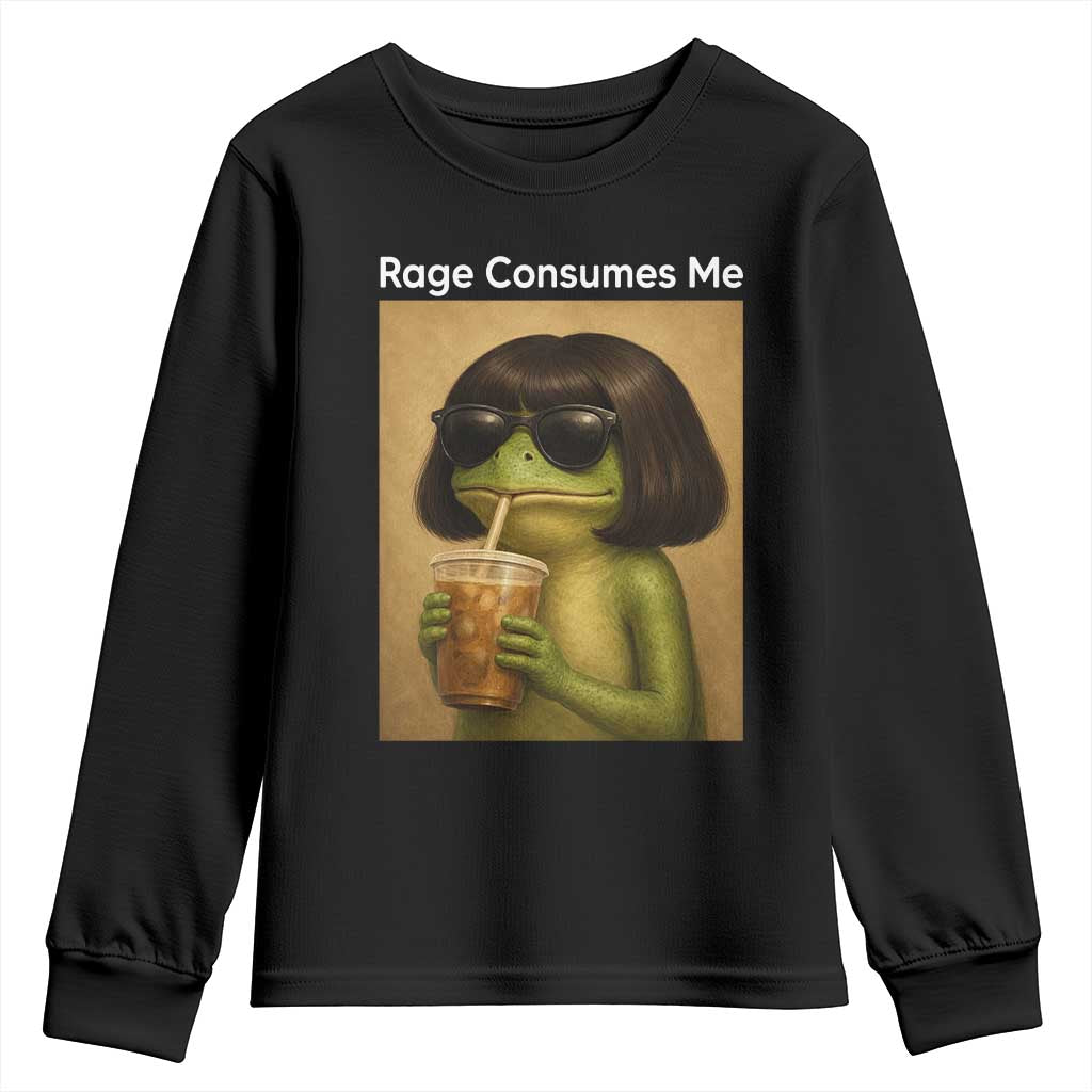 Funny Frog Bob Haircut Rage Consumes Me Youth Sweatshirt Renaissance Painting Meme TS02 Black Print Your Wear
