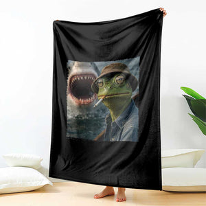Unbothered Frog Smoking Cigarette Meme Throw Blanket Cinematic Shark Attack Calmness Graphic Dark Humor TS02 Print Your Wear