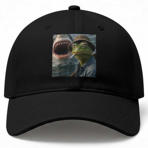Unbothered Frog Smoking Cigarette Meme Baseball Cap Cinematic Shark Attack Calmness Graphic Dark Humor TS02 Print Your Wear