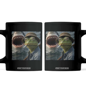 Unbothered Frog Smoking Cigarette Meme Coffee Mug Cinematic Shark Attack Calmness Graphic Dark Humor TS02 Black Print Your Wear