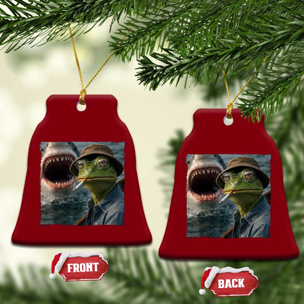 Unbothered Frog Smoking Cigarette Meme Ceramic Ornament Cinematic Shark Attack Calmness Graphic Dark Humor TS02 Print Your Wear