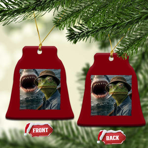 Unbothered Frog Smoking Cigarette Meme Ceramic Ornament Cinematic Shark Attack Calmness Graphic Dark Humor TS02 Print Your Wear