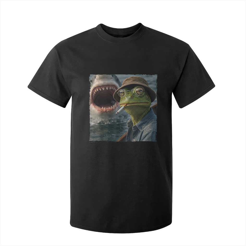 Unbothered Frog Smoking Cigarette Meme T Shirt For Kid Cinematic Shark Attack Calmness Graphic Dark Humor TS02 Black Print Your Wear