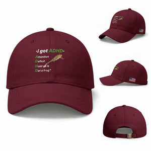 I Got ADHD Attention Deficit Hold Up Is Dat A Frog Baseball Cap Neurodiversity Humor Weirdcore TS02 Baseball Cap Universal Fit Maroon Print Your Wear