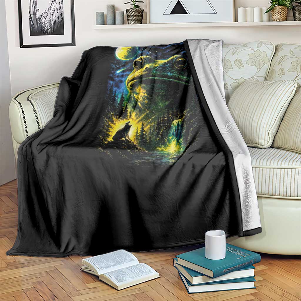 Cosmic Frog Howling At Moon Parody Graphic Throw Blanket Vintage 90s Retro Fantasy Meme TS02 Print Your Wear