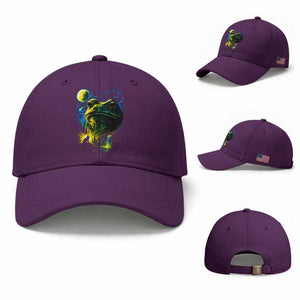 Cosmic Frog Howling At Moon Parody Graphic Baseball Cap Vintage 90s Retro Fantasy Meme TS02 Baseball Cap Universal Fit Purple Print Your Wear