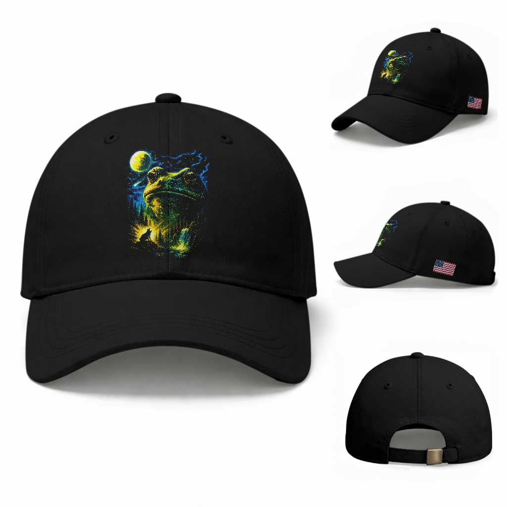 Cosmic Frog Howling At Moon Parody Graphic Baseball Cap Vintage 90s Retro Fantasy Meme TS02 Baseball Cap Universal Fit Black Print Your Wear