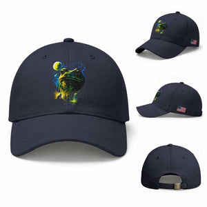 Cosmic Frog Howling At Moon Parody Graphic Baseball Cap Vintage 90s Retro Fantasy Meme TS02 Baseball Cap Universal Fit Navy Print Your Wear