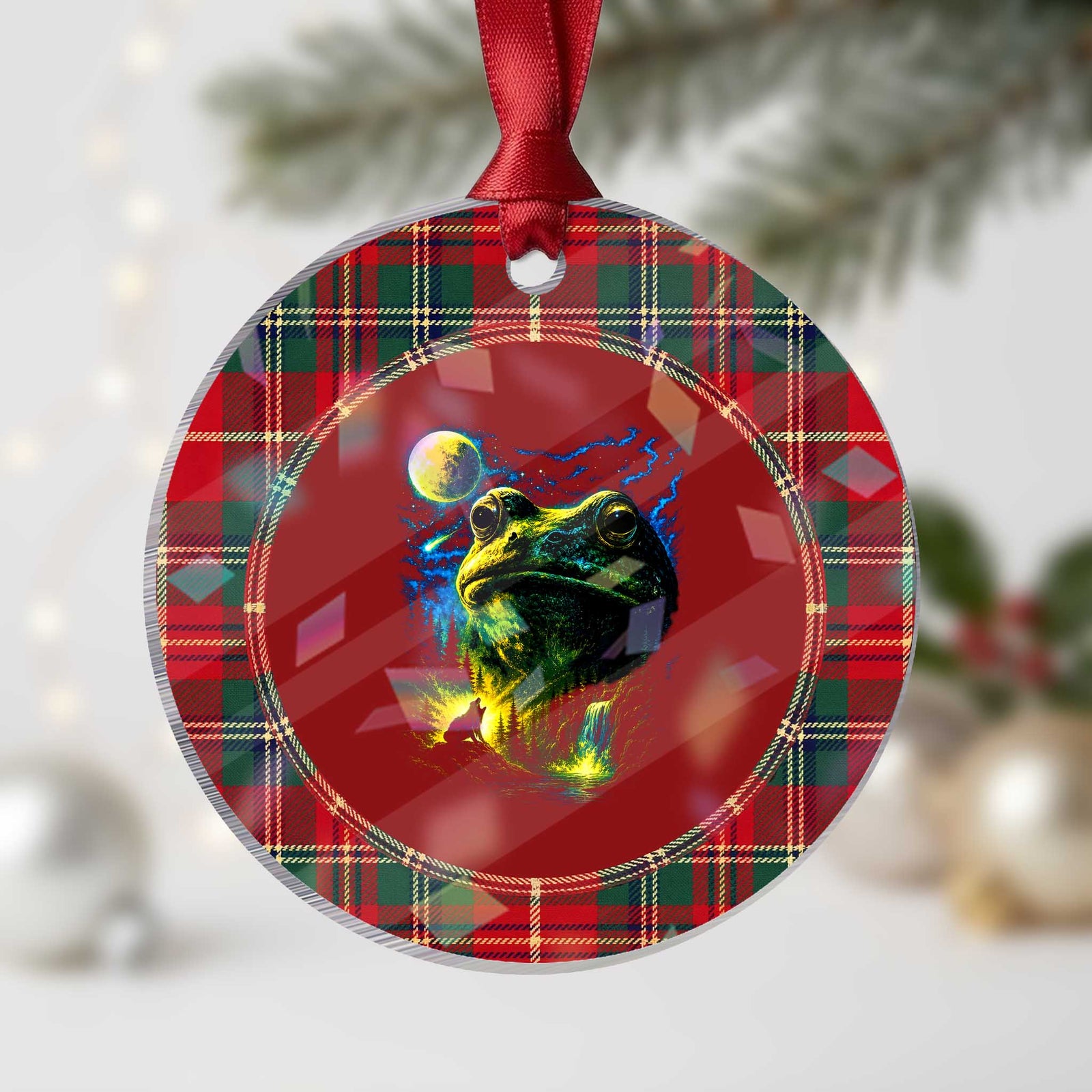 Cosmic Frog Howling At Moon Parody Graphic Holographic Acrylic Ornament Vintage 90s Retro Fantasy Meme