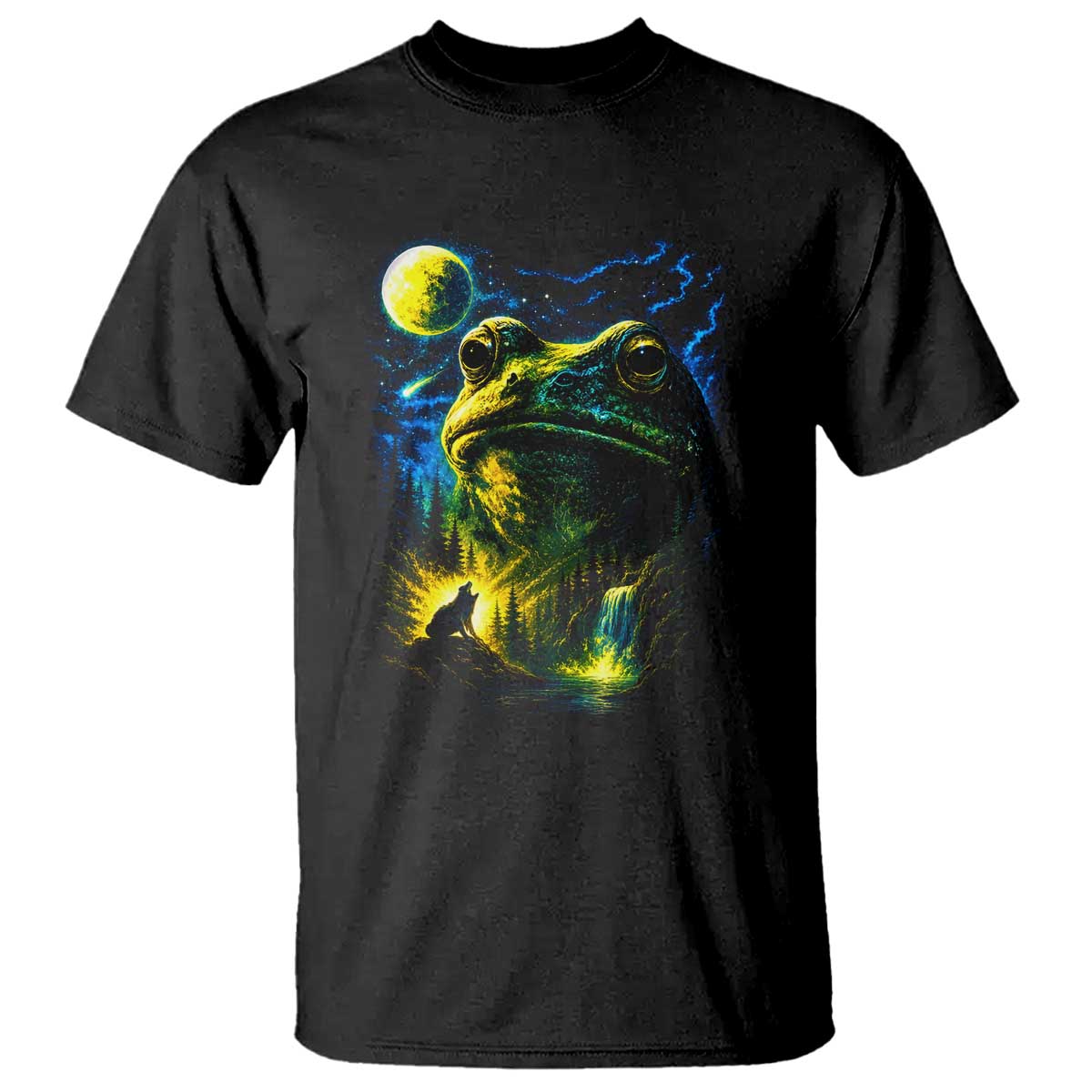 Cosmic Frog Howling At Moon Parody Graphic T Shirt Vintage 90s Retro Fantasy Meme TS02 Black Print Your Wear