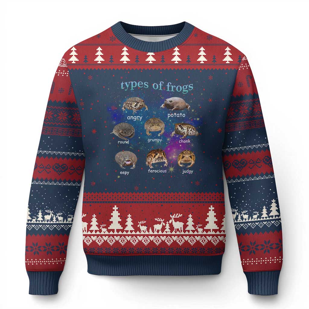 Types Of Frogs Funny Rain Frog Meme Chart Ugly Christmas Sweater Angry Grumpy Eepy Chonk Potato Round Judgy Ferocious TS02 Navy Red Print Your Wear