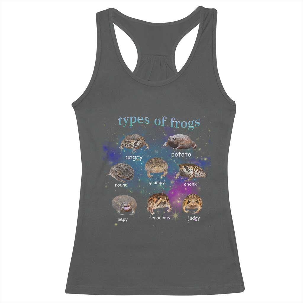 Types Of Frogs Funny Rain Frog Meme Chart Racerback Tank Top Angry Grumpy Eepy Chonk Potato Round Judgy Ferocious TS02 Dark Heather Print Your Wear