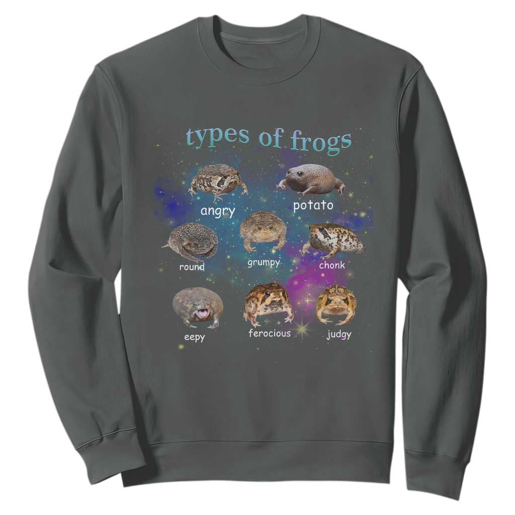 Types Of Frogs Funny Rain Frog Meme Chart Sweatshirt Angry Grumpy Eepy Chonk Potato Round Judgy Ferocious TS02 Dark Heather Print Your Wear