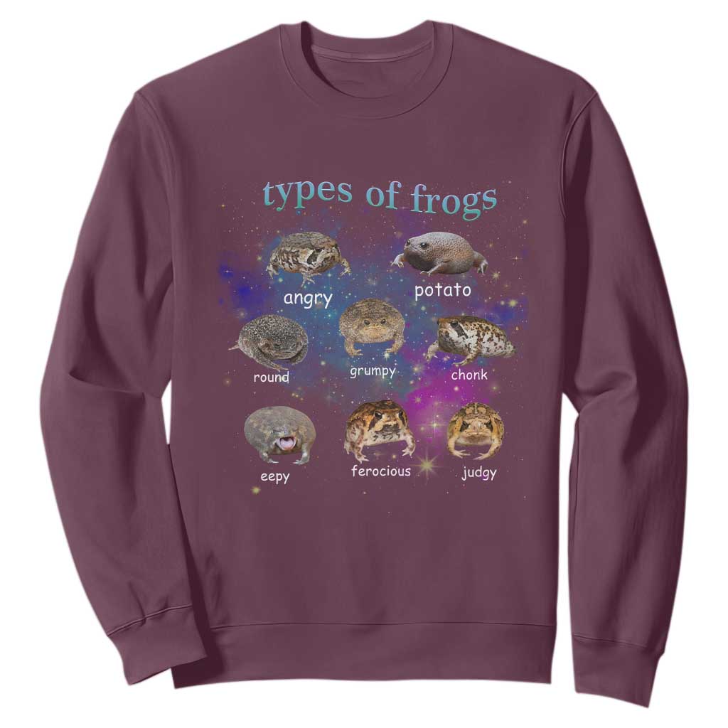 Types Of Frogs Funny Rain Frog Meme Chart Sweatshirt Angry Grumpy Eepy Chonk Potato Round Judgy Ferocious TS02 Maroon Print Your Wear