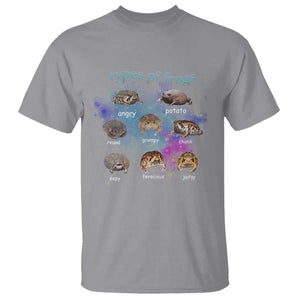 Types Of Frogs Funny Rain Frog Meme Chart T Shirt Angry Grumpy Eepy Chonk Potato Round Judgy Ferocious TS02 Sport Gray Print Your Wear