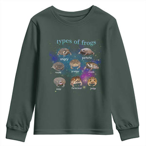 Types Of Frogs Funny Rain Frog Meme Chart Youth Sweatshirt Angry Grumpy Eepy Chonk Potato Round Judgy Ferocious TS02 Dark Forest Green Print Your Wear