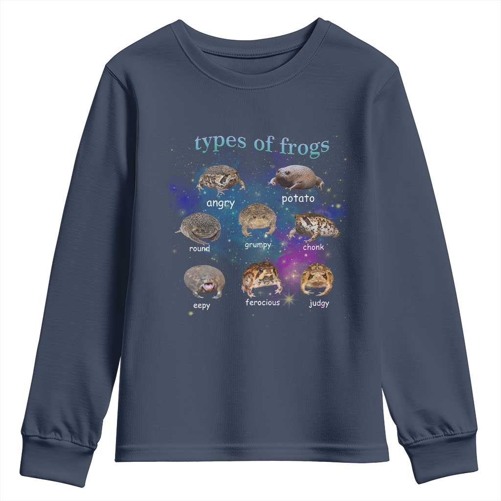 Types Of Frogs Funny Rain Frog Meme Chart Youth Sweatshirt Angry Grumpy Eepy Chonk Potato Round Judgy Ferocious TS02 Navy Print Your Wear