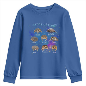 Types Of Frogs Funny Rain Frog Meme Chart Youth Sweatshirt Angry Grumpy Eepy Chonk Potato Round Judgy Ferocious TS02 Royal Blue Print Your Wear