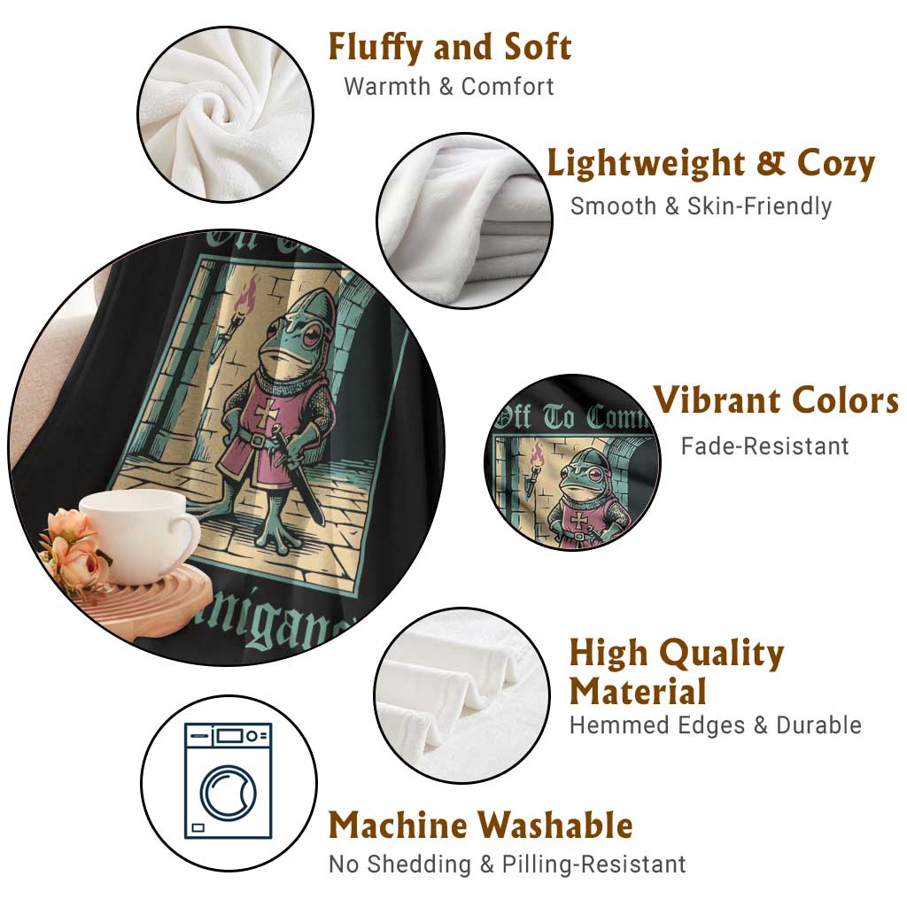 Funny Medieval Frog Knight Fantasy RPG Meme Throw Blanket Off To Commit Shenanigans TS02 Print Your Wear