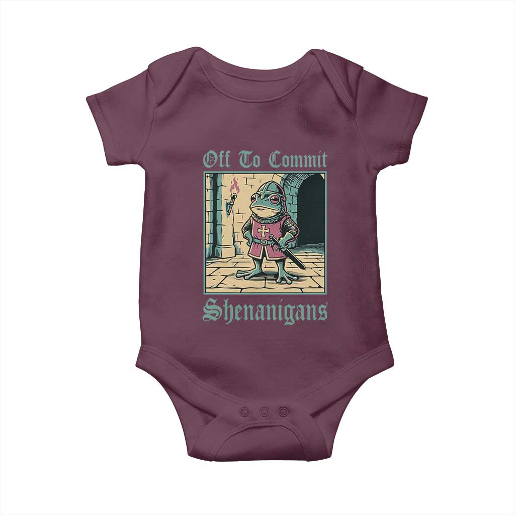 Funny Medieval Frog Knight Fantasy RPG Meme Baby Onesie Off To Commit Shenanigans TS02 Maroon Print Your Wear