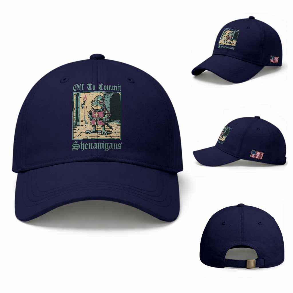 Funny Medieval Frog Knight Fantasy RPG Meme Baseball Cap Off To Commit Shenanigans TS02 Baseball Cap Universal Fit Dark Blue Print Your Wear