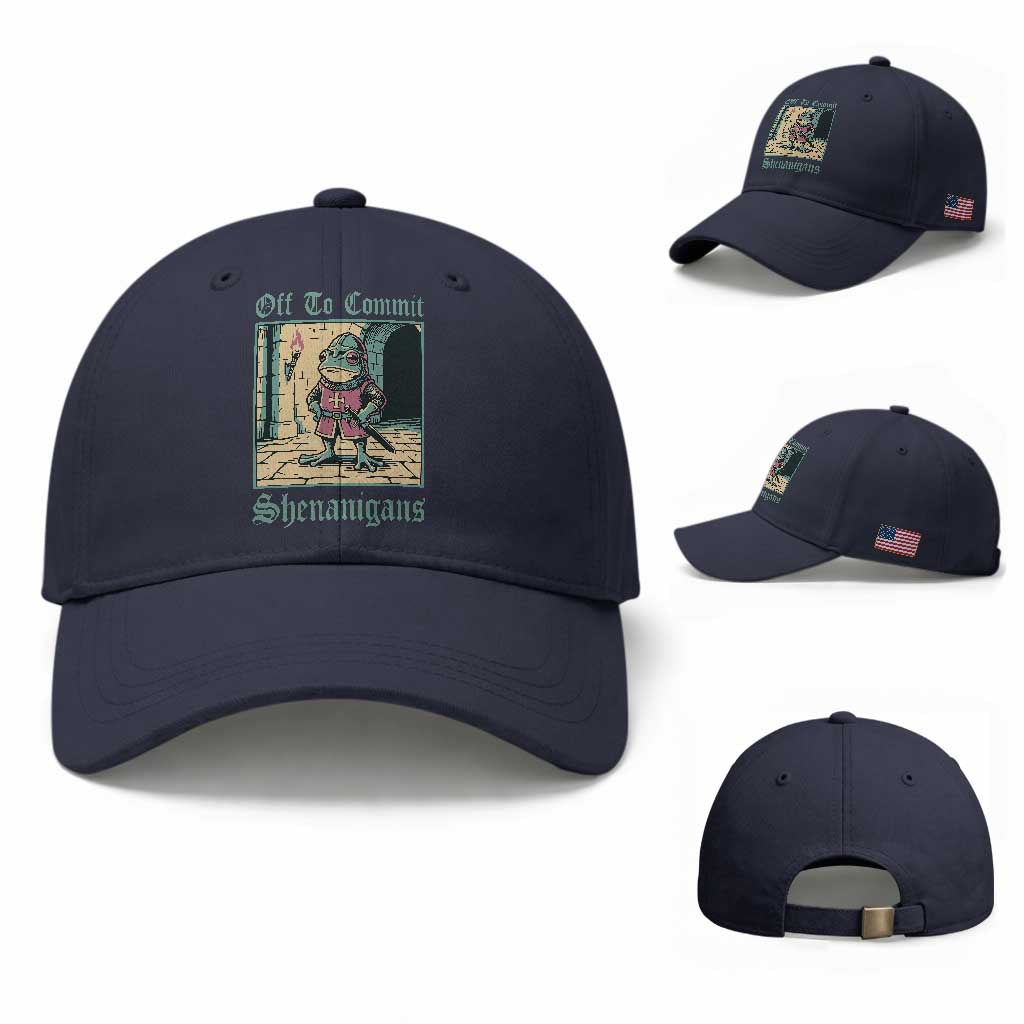 Funny Medieval Frog Knight Fantasy RPG Meme Baseball Cap Off To Commit Shenanigans TS02 Baseball Cap Universal Fit Navy Print Your Wear