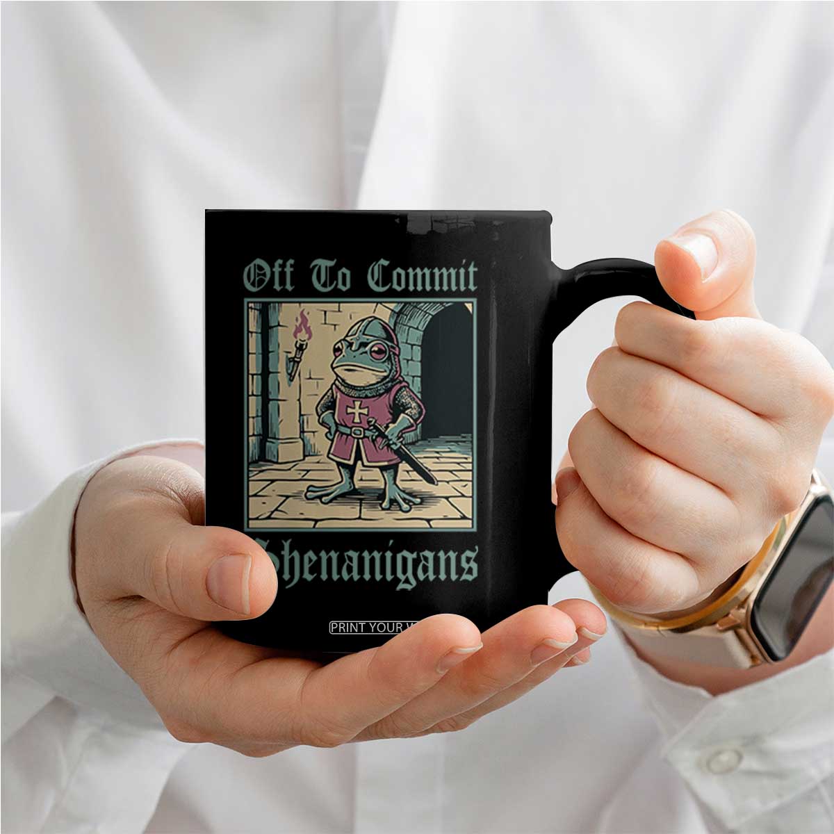 Funny Medieval Frog Knight Fantasy RPG Meme Coffee Mug Off To Commit Shenanigans TS02 Print Your Wear